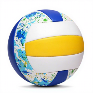 Ballon de volley-ball taille 5, effet éclaboussures de peinture bleu jaune blanc, toucher doux, pour extérieur, intérieur, plage, match, emballage OEM, vente en gros, logo personnalisé - Product Image 1
