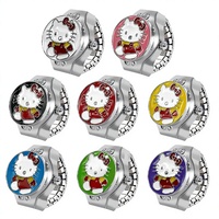 Montre Anneau en Gros Kawaii Chat Dessin Animé Assis Couleurs Assorties Montre de Doigt Élastique Réglable Bijoux Style Mignon Chaton pour Filles
