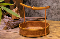 Panier rond en bambou laqué écologique tissé à la main avec poignée - Rangement multifonctionnel pour une utilisation alimentaire sécurisée - Cuisine, garde-manger, marché