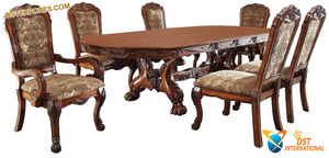 Juego de Mesa de Comedor de Madera de Teca Tallada a Mano de Estilo Vintage Moderno con Tamaño y Color Personalizables - Product Image 6