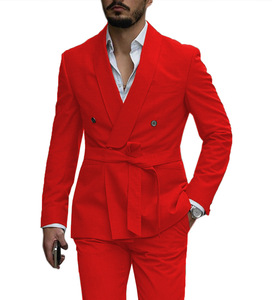 Traje para hombre, 2 piezas, chal, solapa, chaqueta masculina, <span class=keywords><strong>trajes</strong></span> personalizados, esmoquin para hombre con cinturón, traje clásico ajustado para hombre - Product Image 4