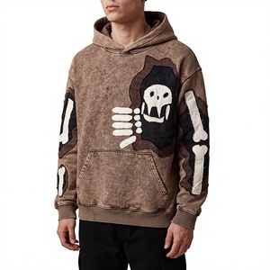 Sudadera con Capucha Oversize de Algodón y Felpa para Hombre, con Estampado Gráfico de Esqueleto y Lavado Ácido, Estilo Vintage Streetwear Personalizado - Product Image 1