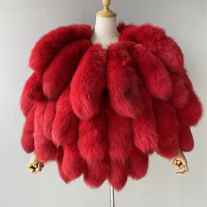 New Arrival High Quality Fashion Genuine Fluffy Fox Fur Coat Wholesale Women Winter Real Fox Fur Tails Coat