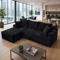L-förmiges Ecksofa in einer Box Schwarzes Cord-Modulsofa mit Chaiselongue Platzsparend für Apartments