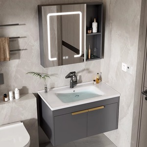 Luxury Modern Design Wall Mounted Vanity with Aluminum Mirror Space Saving <strong>Bathroom</strong> Wash Basin <strong>Cabinet</strong> for Hotels - Product Image 3