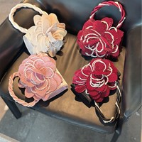 2025 nouveau Style rétro chinois vin rouge tressé perle Cheongsam sac Rose 3D pour rose fleur fée bandoulière pour les femmes ouvert
