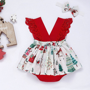 Ropa de bebé de vacaciones rojo verde impreso Navidad mameluco vestido niños pequeños trajes elegantes niñas pequeñas copo de nieve tejido - Product Image 3