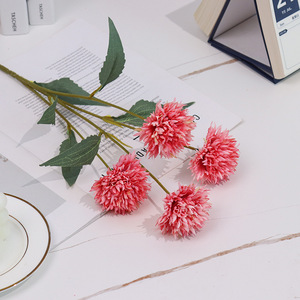 Flores Artificiales de Seda, Crisantemo de 4 Cabezas, Bola de Diente de León, Decoración para el Hogar, Bodas, San Valentín, Estilo Moderno Hecho a Mano - Product Image 4