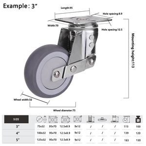 OEM 100mm 3 pouces 4 pouces 5 pouces en acier inoxydable roue à usage moyen avec roulette de verrouillage - Product Image 5