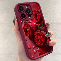 Coque de téléphone portable antichoc en TPU avec motif de roses rouges de luxe et protection d'objectif en forme d'échelle pour iPhone 11 12 13 14 15 16 17 18 Pro Max