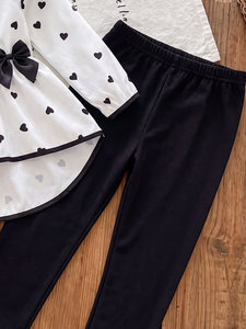 Conjunto de Dos Piezas para Niña, Primavera-Otoño 2026, Camisa Irregular con Estampado de Corazón y Leggings, Moda Infantil - Product Image 5