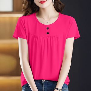 Women's Round Neck Short Sleeve <b>Top</b> Sea Blue Soft Acrylic Fiber T-Shirt Summer Style Plus Size - Product Image 4