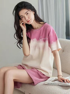 Ensemble de pyjama 2 pièces Woodpecker 2026 nouveau style en pur coton pour femme, à manches courtes, rayé, au-dessus du genou, pour la maison et l'extérieur - Product Image 4