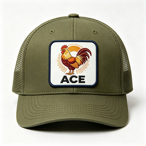 หมวกแก๊ปผู้ชายสีเขียวมะกอก ผ้าแคนวาส แฟชั่น ทรง Trucker  ปักลายไก่ ACE  ระบายอากาศได้ดี ด้านหลังเป็นตาข่าย ปรับขนาดได้ด้วย Snapback เหมาะสำหรับกิจกรรมกลางแจ้ง - Product Image 5