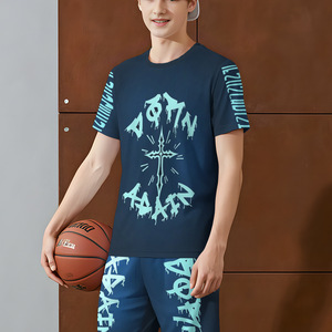 T-shirt estiva traspirante per ragazzi con stampa Galaxy <span class=keywords><strong>DREAM</strong></span> sfumata viola bianco nero e pantaloncini viola graffiti, set da 2 pezzi per basket - Product Image 4