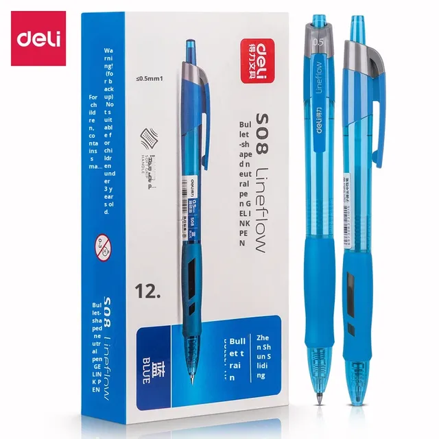 Deli S08 Red Black Blue Press Bullet 0.5mm Signature Gel Pen Doctor Nurse Blue Black Plastic Neutral Pen