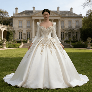 Vestido de Novia de Encaje con Falda de Tul, 100% Poliéster, Tela de Alta Calidad con Cola Larga, Diseño Francés, Súper Encantador y de Fantasía - Product Image 5