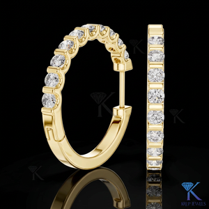 Custom Lab Grown CVD HPHT Diamond Channel Set Full Eternity <b>Hoop</b> <b>Earrings</b> 14K <b>Solid</b> Gold Filled IGI Certified Fine Women Bridal - Product Image 1
