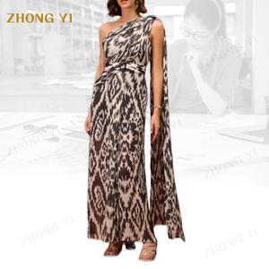 Fábrica de ropa al por mayor Irregularidad personalizada Un hombro Reunión anual Banquete de noche Gasa Maxi Vestido elegante - Product Image 2