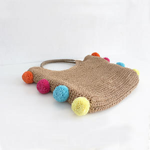 Bolso de Mano 2025, Nuevo, Color Sólido, Simple, con Bola de Peluche, Tejido <span class=keywords><strong>a</strong></span> Crochet con Cuerda de Papel, Cierre de Cremallera, Moderno - Product Image 3