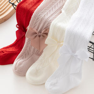 Medias largas de malla para bebés de 0 a 2 años, medias finas de estilo español con lazo y agujeros, blancas, primavera y verano - Product Image 6