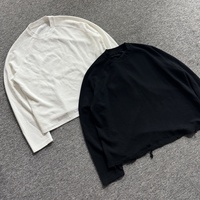 T-shirt thermique à manches longues en maille gaufrée avec logo personnalisé, sweat-shirt épais de haute qualité, t-shirt vieilli pour homme