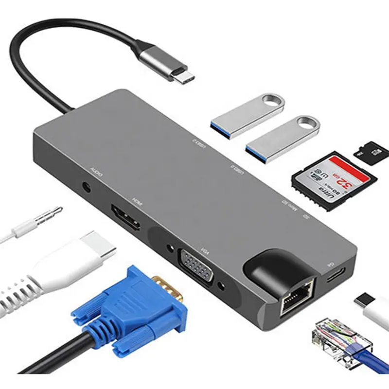 Rj45 9 In 1 Tipe C Audio Ethernet untuk PD Multi HUB USB <span class=keywords><strong>Docking</strong></span> Station