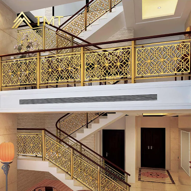 Antike Treppen geländer nach Maß Balkon Baluster Aluminium Hand geländer für Treppen Innen vorgefertigte Gold Metall Treppen geländer