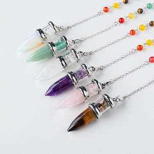 저렴한 천연 블랙 흑요석 석영 총알 모양의 칩 돌 소원 병 크리스탈 펜던트 보석 진자 도매 PD053 - Product Image 1