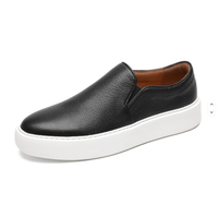 Chaussures de sport décontractées plates en cuir pour hommes, semelle extérieure en caoutchouc, chaussures de course à enfiler