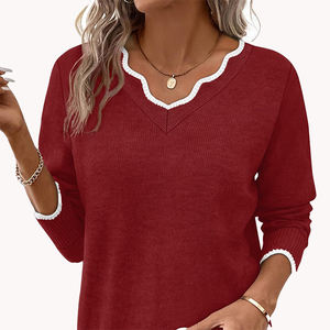 Suéter Casual de Otoño Invierno para Mujer, Suéter Minimalista Elegante de Color Sólido con Cuello de Encaje, Capa Base de Punto - Product Image 6