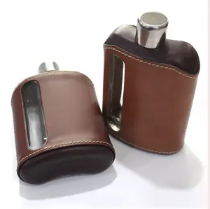 Customized high quality leather Hip Flask sleeve Flask Leather bottle Cover