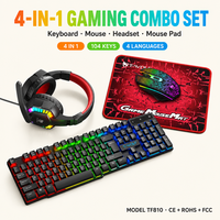 Ensemble de jeu 4 en 1, clavier filaire, souris, casque, tapis de souris, 104 touches, DPI réglable, RGB, 4 langues, pour PC portable, vente en gros TF810
