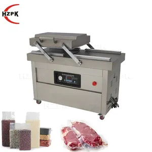 Hzpk dz 400 500 600 شبه ماكينة تقطيع اللحم الغذاء مكعب بلاستيكي حقيبة الحرارة ختم مضخة مزدوجة غرفة فراغ ماكينة تعبئة السدادات
