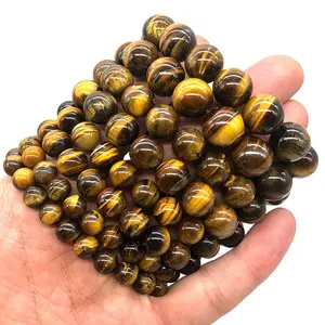 Factory Sales Gemstone Pulseras Bracelet En Cuir 8MM 10MM Round Natural Stone Beads Yellow Tiger Eye Bracelet For Men