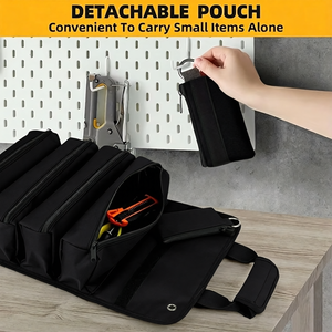 Manufacturer Custom Adjustable Telescoping 14Pockets Black Oxford Rolling Tool Bag <b>Organizers</b> Roll Up Tool Bag - Product Image 3