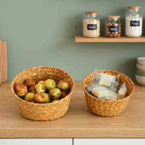 Vintage Circle Seagrass Woven Multi-Purpose <b>Small</b> Storage <b>Basket</b> for Home Use - Product Image 2