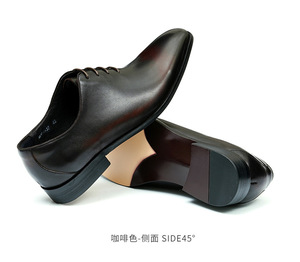 Chaussures habillées noires en cuir véritable à bout pointu et lacets, avec surpiqûres bleues et semelle extérieure en caoutchouc, pour le dropshipping - Product Image 5