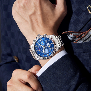 นาฬิกาสแตนเลสสุดหรูสำหรับผู้ชายนาฬิกาควอตซ์ดวง<span class=keywords><strong>ดาว</strong></span>แฟชั่นใหม่กันน้ำวันที่เรืองแสงสำหรับผู้ชาย - Product Image 2