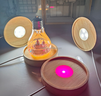 Lampe de table LED ronde en bois moderne avec USB, lumière blanche chaude, 7 couleurs, base en bois, veilleuse de chambre à coucher, support en cristal