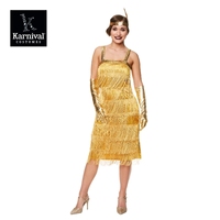 ODM Vente en Gros Costume d'Halloween Mardi Gras des Années 20 Robe à Paillettes Dorées avec Frange Élégant Déguisement pour Adultes