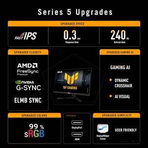 Moniteur Asus TUF Gaming 24 pouces 1080P 240Hz IPS 0.3ms compatible G Sync pour jeux - Product Image 4