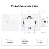 Interrupteur mural tactile WiFi 2 canaux EU pour Smart Life, télécommande, ABS, compatible Alexa, avec ou sans fil neutre en option PST-TY-E2