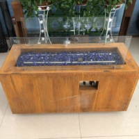 Foyer d'extérieur à gaz avec fonction d'eau Foyer carré en acier corten à faible teneur en fumée et bol d'eau pour foyer de table de piscine