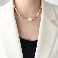 Collier Géométrique Doré avec Fausses Perles pour Femme, Style Vintage Français, Bijoux Minimalistes Tendance, Vente en Gros