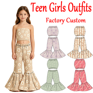 Ensembles de vêtements en gros pour bébés filles, personnalisés, imprimés floraux, hauts bustier sans manches, tenues décontractées été/automne, ensembles 2 pièces pour adolescentes - Product Image 1