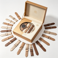Boîte d'emballage en papier pour montre connectée 7-en-1, style luxe léger, avec fenêtre en PVC et base, gaufrée feuille d'or, vente en gros
