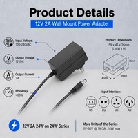 Alimentation électrique à découpage 12V 2A 24W pour bande lumineuse LED, caméra, haut-parleur BT, GPS, webcam, routeur, clavier, adaptateur secteur 12V 2A AC DC