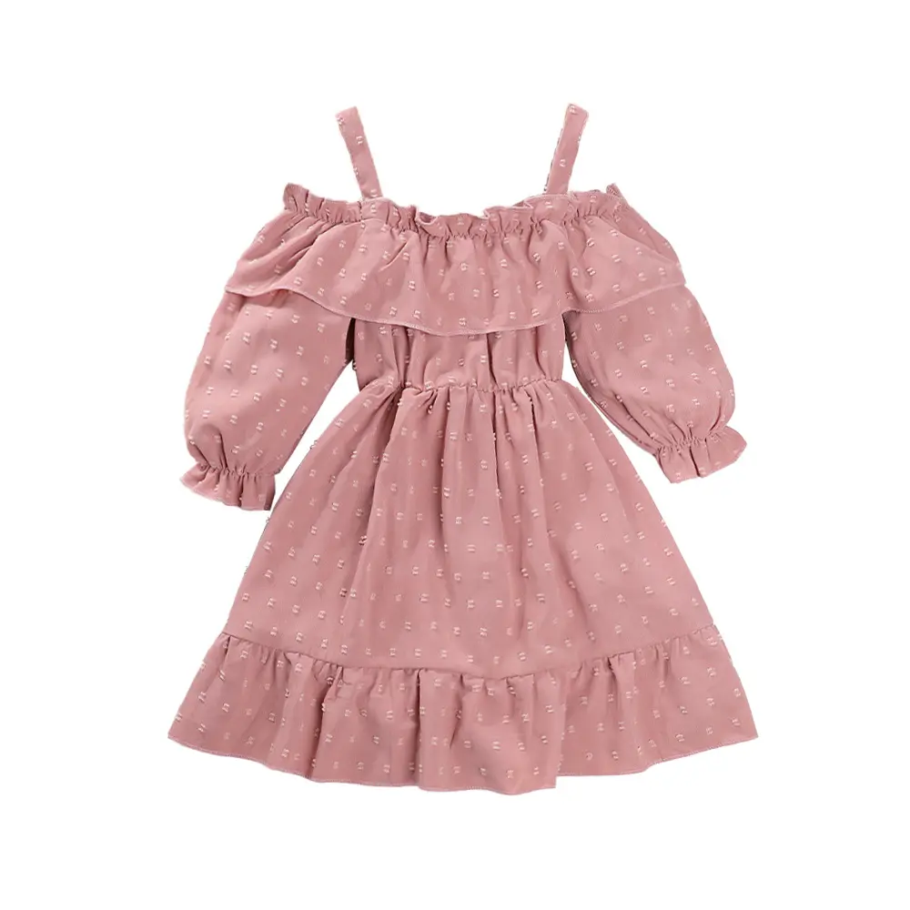 Doce Cute Sleeveless Suspender Ruffled Saia Strapless Vestido Cor Sólida Vestido Crianças Vestuário Atacado