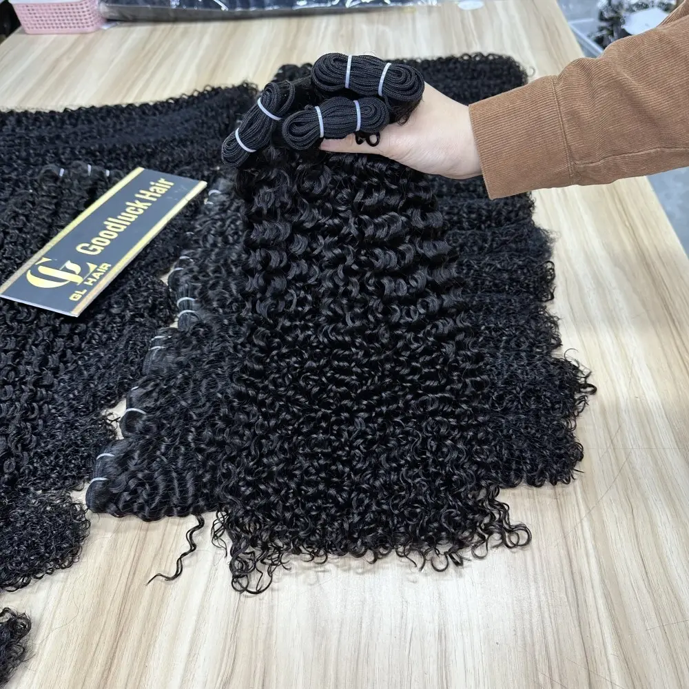 Goodluck curly virgin brazilian 100 weft hair extensions wholesale human hair weaving bundles with lace frontal vendors